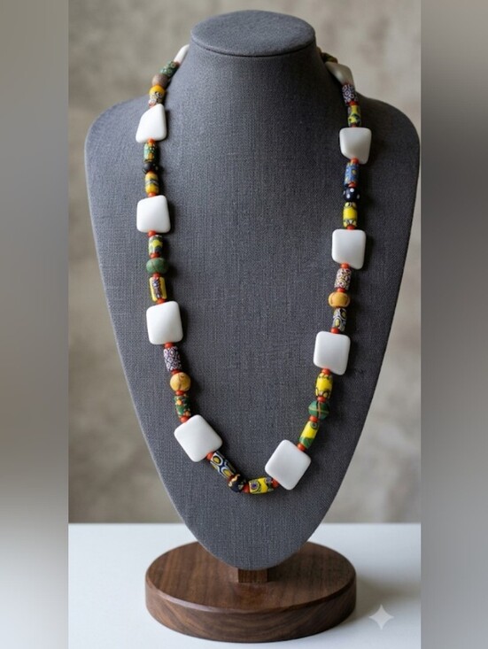 Antique Jewelry - Antique-Millefori (A Thousand Flowers) African Trade Beaded Glass Necklace